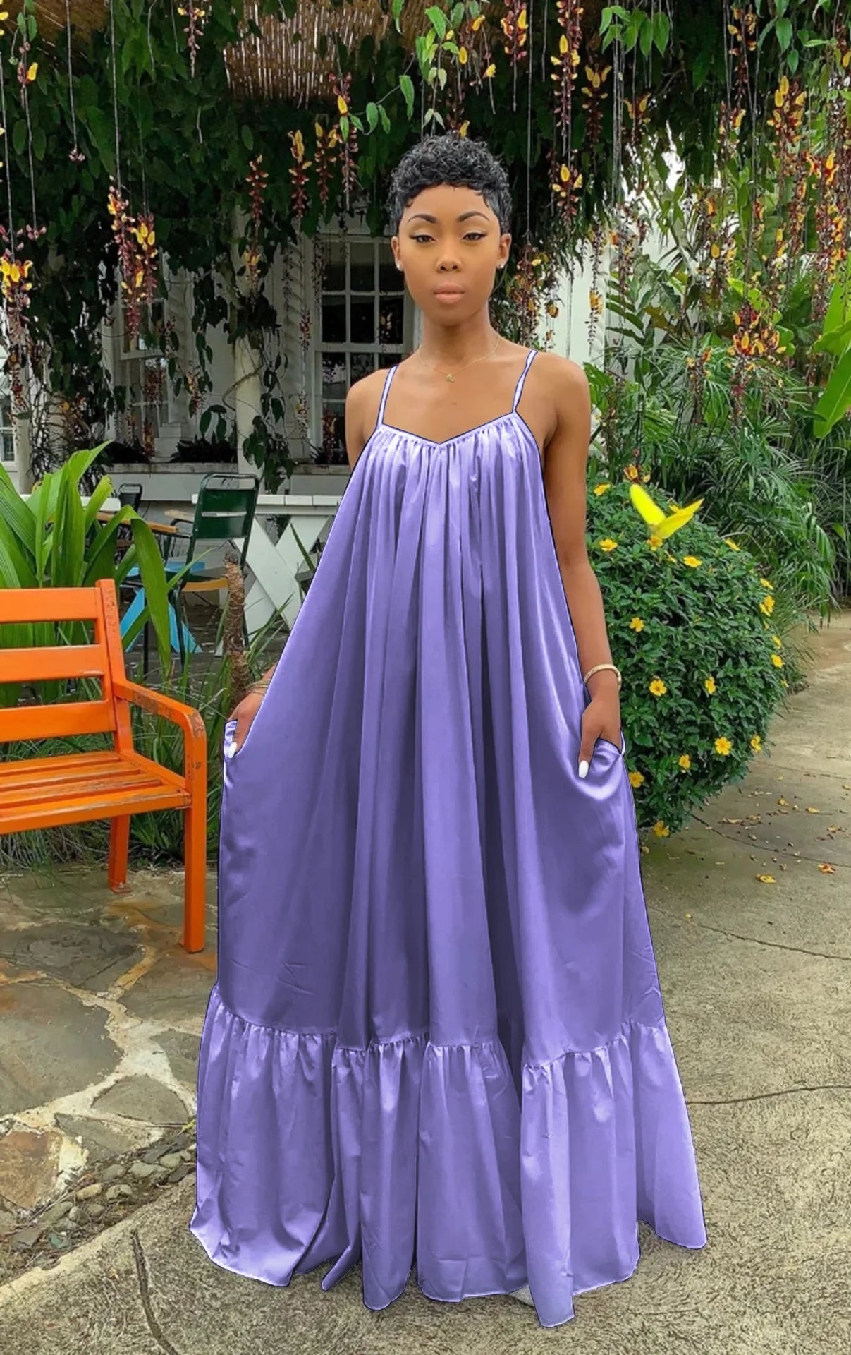 CMYAYA Women Summer Long Maxi Dress Sexy Sleeveless Strap Loose Beach Party Night Club Bandage Female S-5XL Dresses Vestido Light Purple