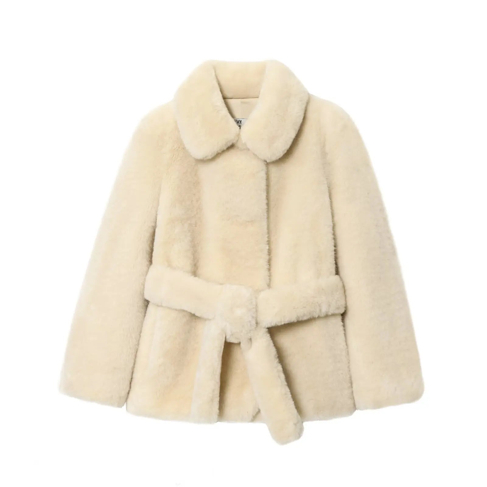 Elegant Belted Faux Fur Jacket Winter New Arrival Women's Outerwear Commute Style Mixed Fabric Long Sleeve High-Quality Sensa... Beige