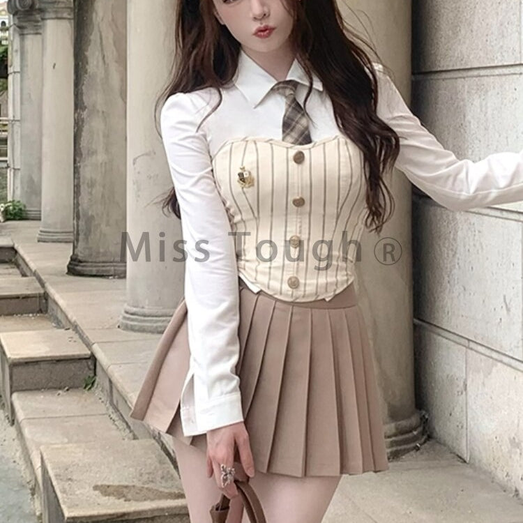 Sweet Elegant 3 Piece Set Women Korean Fashion Party Mini Skirt Set Female Vintage Designer Pleated Skirt Suit 2024 Autumn New