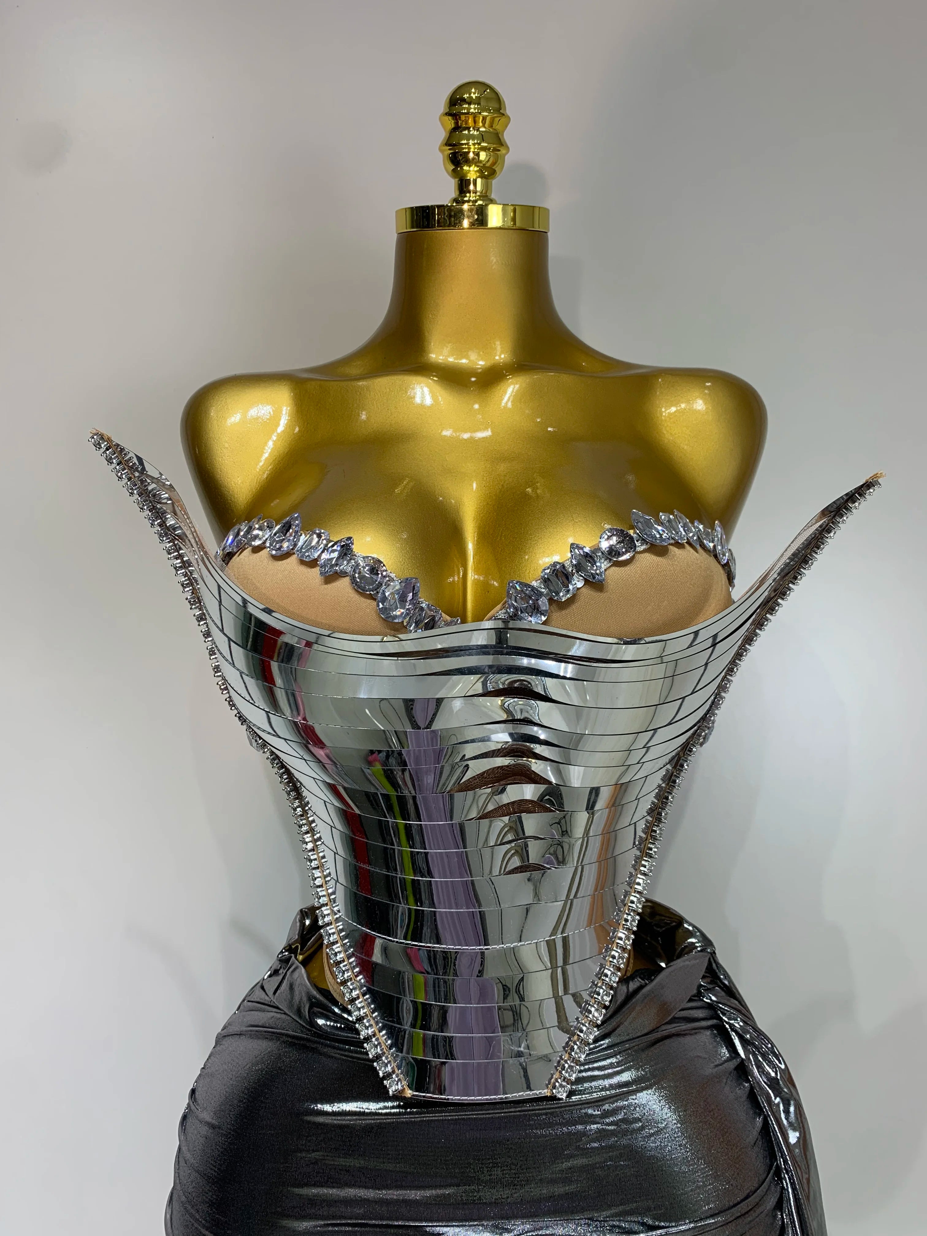 Sparkly Sliver Sequin Sexy Top Two Pieces Set Women Celebrate Party Luxury Birthday NightClub Performance Dancer Stage Outfit