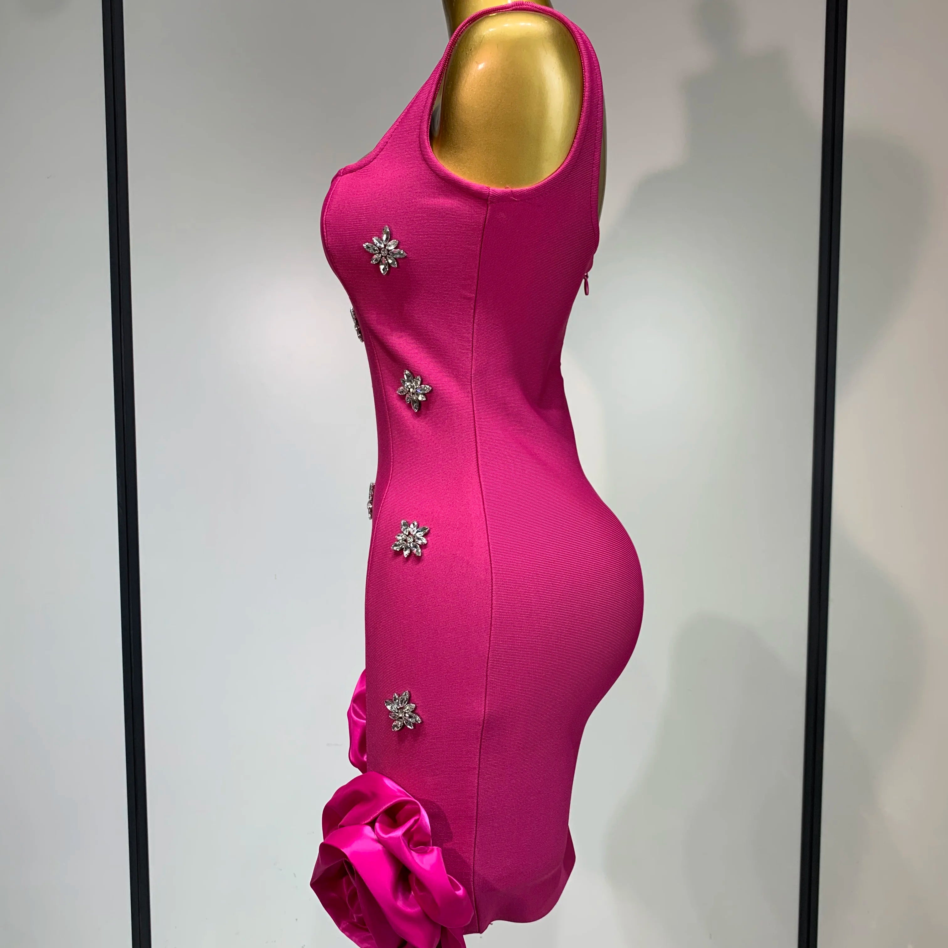 Shining Diamonds Sleeveless Sexy Bodycon Mini Bandage Dress Ruffles Celebrate Evening Party Luxury Birthday Outfit Vestido