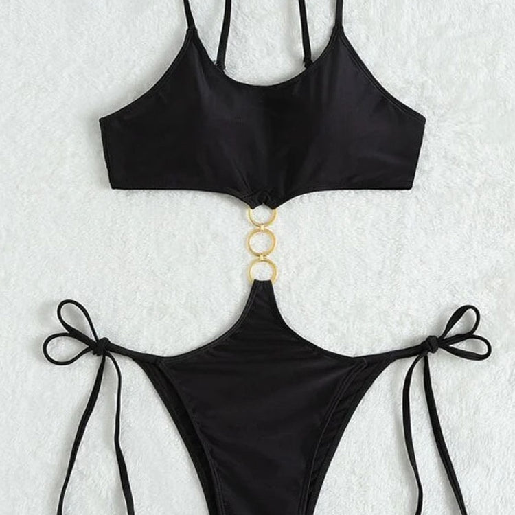 Sexy Black Strapped Swimwear - High Cut Push UP One Piece Swimsuit Monokini Backless Hollow Bathing Suit