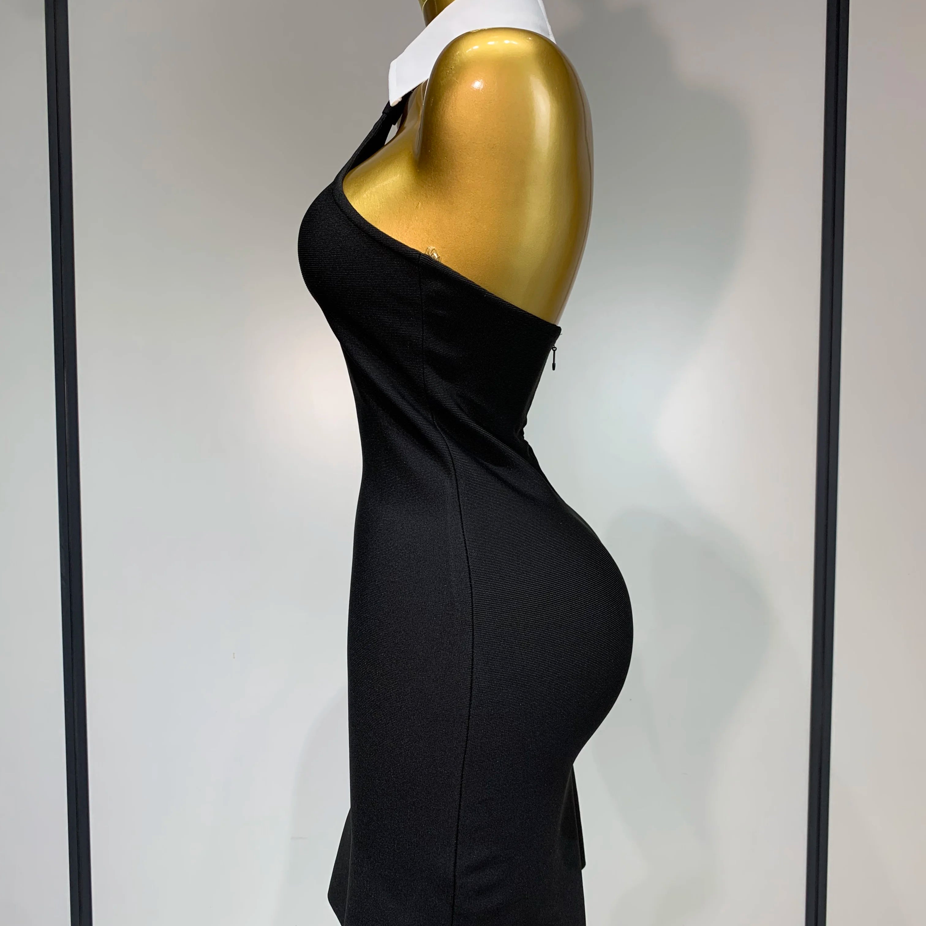 Women Sexy Backless White Shirt Collar Black Mini Bodycon Bandage Dress 2025 Elegant Evening Club Party Luxury Birthday Dresses