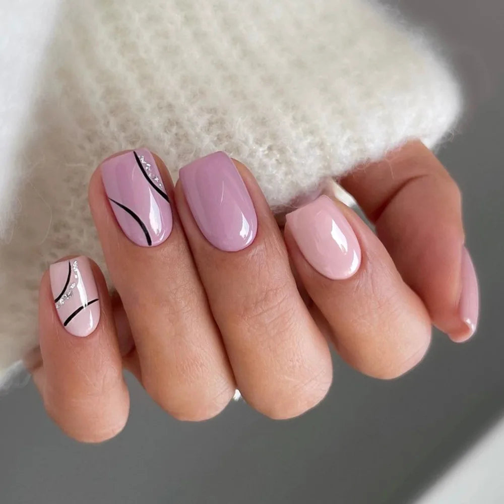 24Pcs Colorful Flowers Design Fake Nails Mid-length Ballet Press on Nails 3D Fashion Manicure Art Wearable Square False Nails 2907