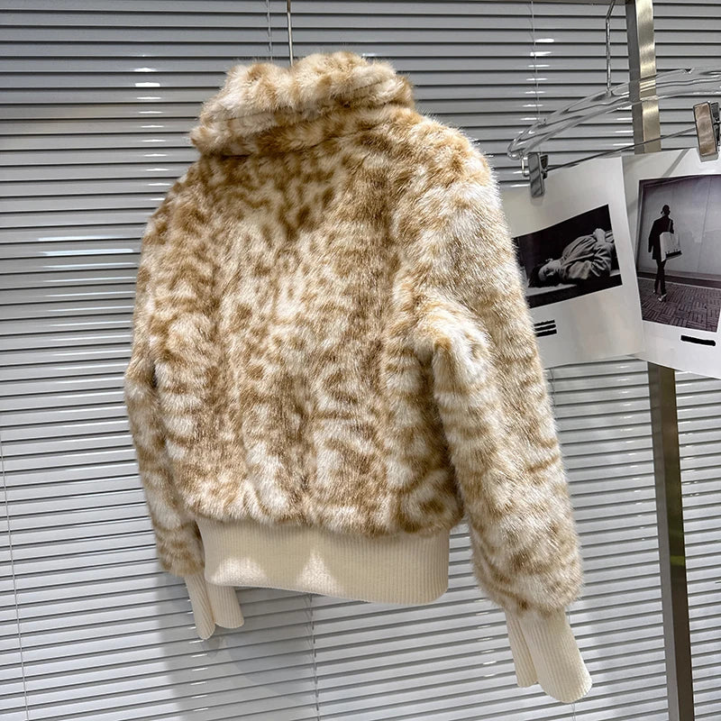 Winter New Style Leopard Print Fur Belt Buckle Collar Waist-Cinching Fur Coat For Women High Street Jacket 11A07761