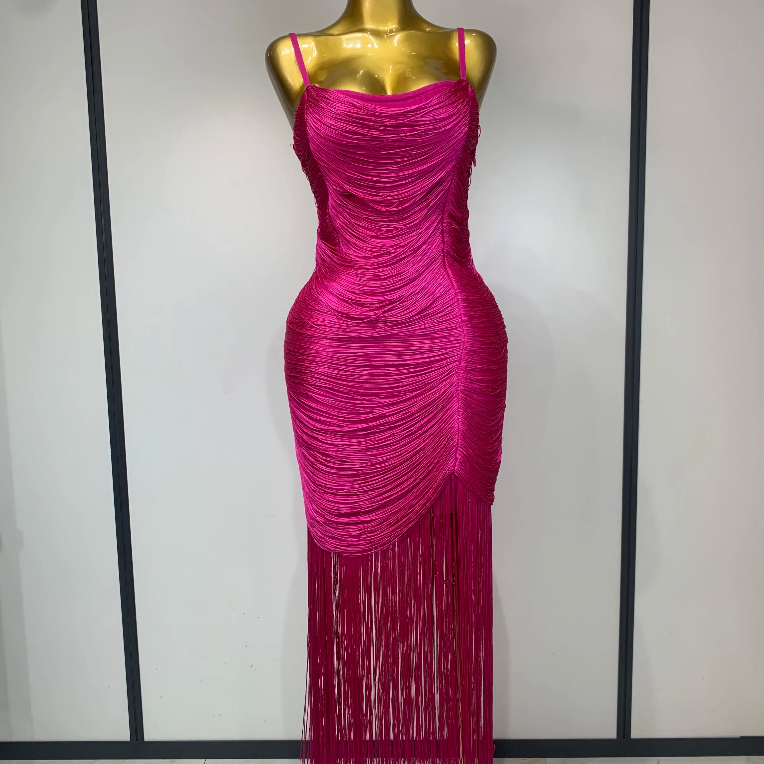 Women Sexy Backless Tassel Bodycon Bandage Dresses Celebrity Elegant Evening Party Nightclub Luxury Birthday Party Outfit ﻿ Fuchsia