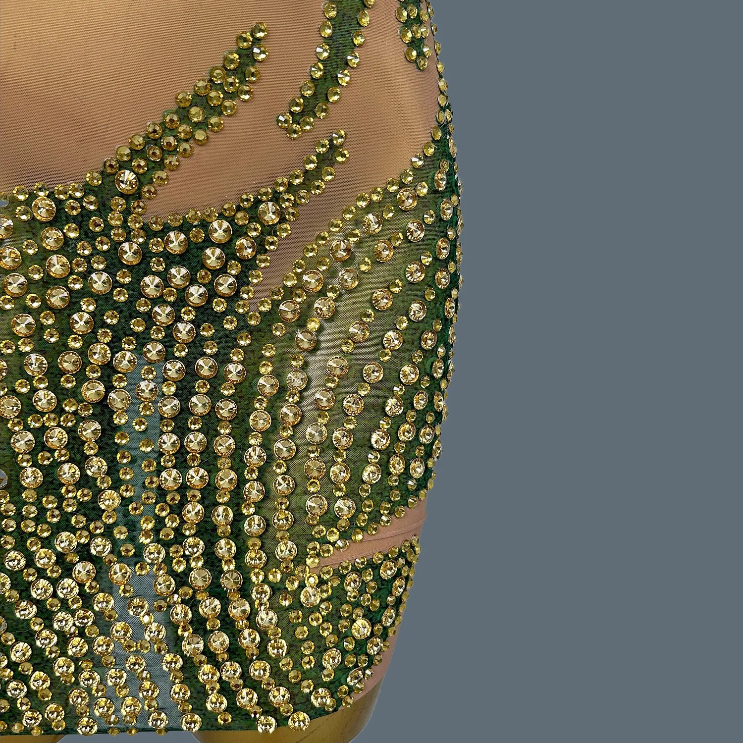 Sparkly Gold Rhinestones Short Prom Dress Women Sexy See Through Party Celebrate Birthday Dress Photography Stage Costume Lvyi