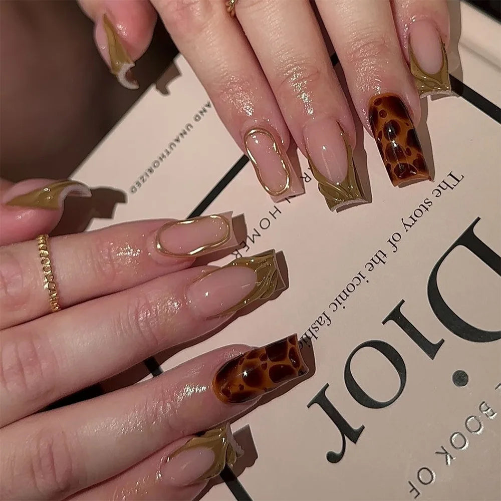 24Pcs French False Nails Pink Zebra Pattern Press on Nails Medium Square Coffin False Nails Y2k Artificial Full Cover Nail Tips 8