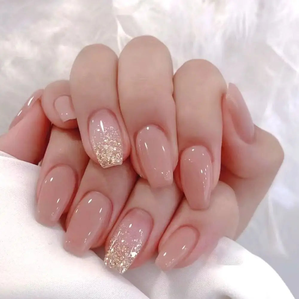 24pcs Gradient Fake Nails French Ballerina Nail Waterproof Faux Medium Coffin false nails Fingernails Press on Nails Tips BB9