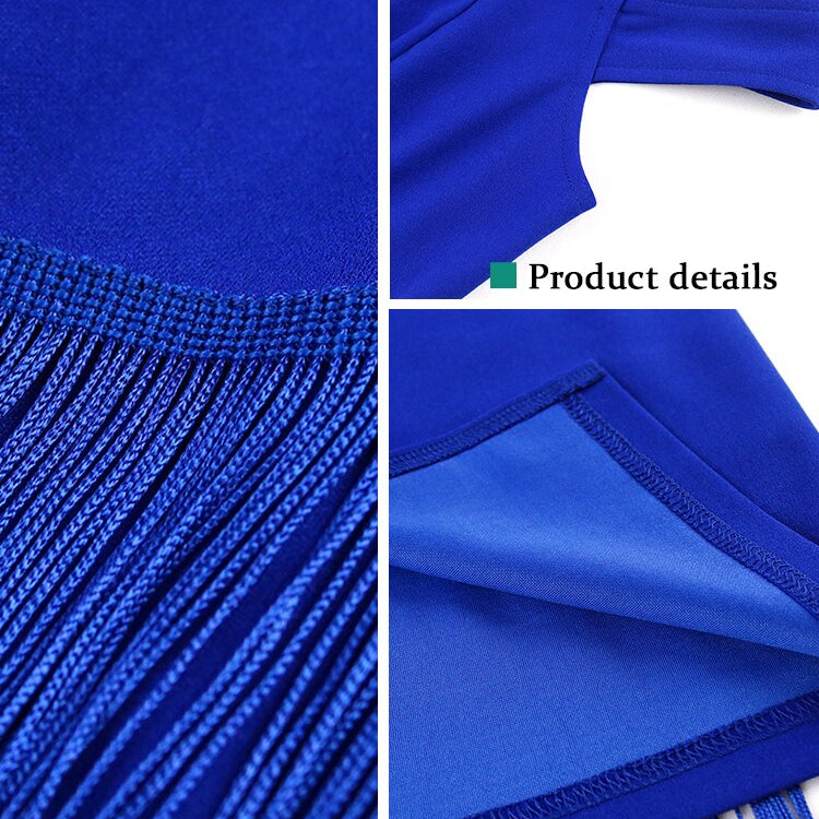 Women Dresses Blue Tassels Fringe Sexy Party Off Shoulder Sleevless Elegant Bodycon Long Cocktail Birthday Outfits Celebrate New