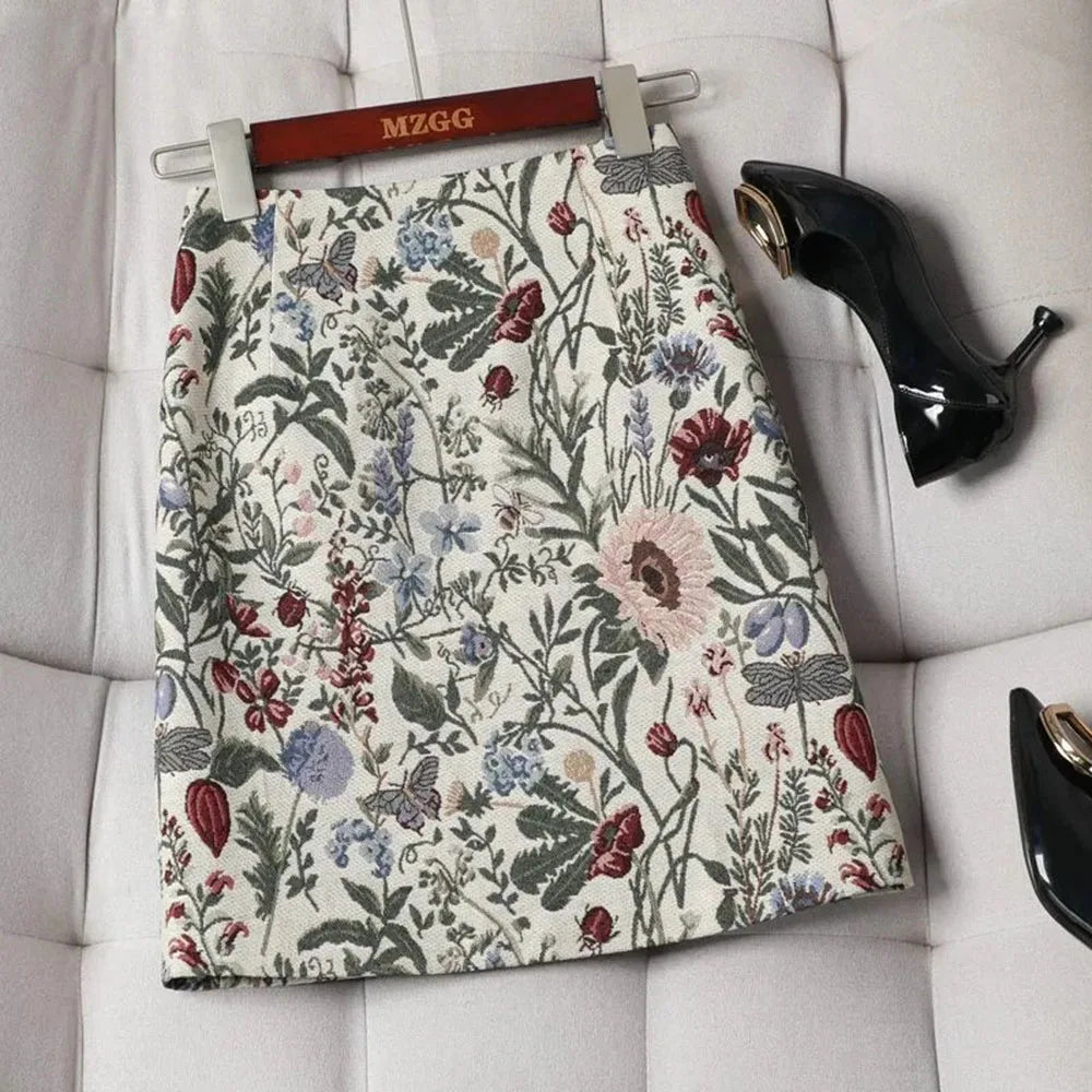 Autumn 2023 High Waist A-line Skirts Light Mature One Step Skirt Ladies Medium Length Retro Wrapped Hip Skirt Jacquard Skirt