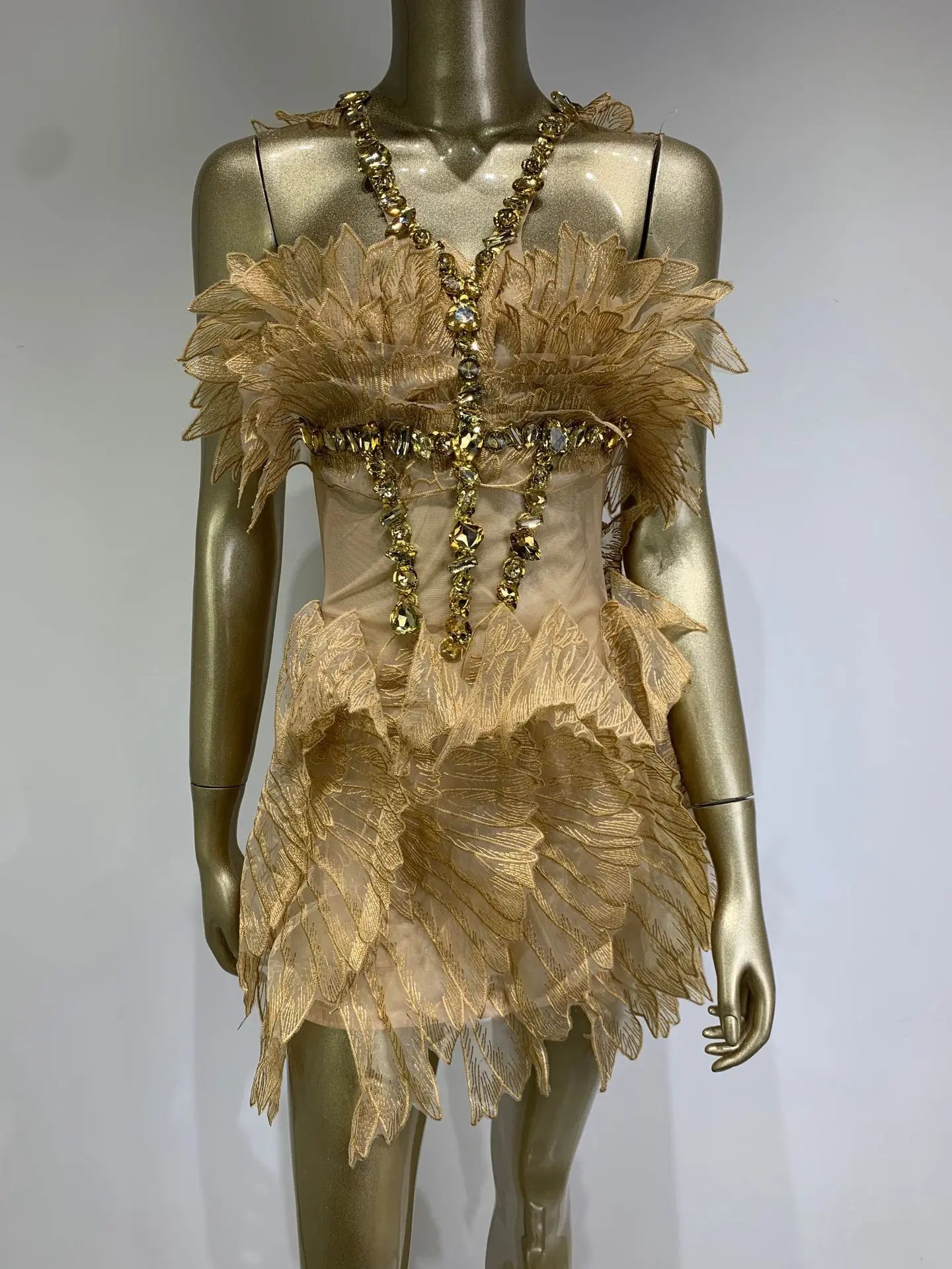 Hot Sale Women Sexy Halter Shinning Crystal Bodycon Mini Dress Fashion Celebrate Nightclub Party Birthday Dress Gold