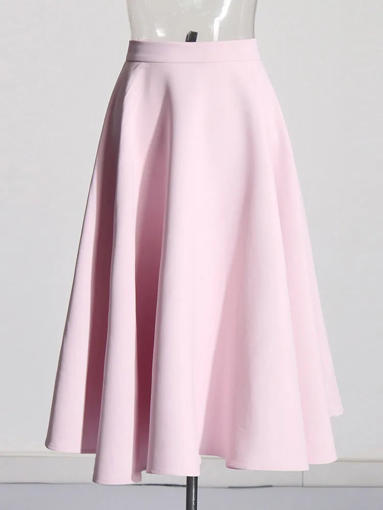 Elegant Two Piece Set For Women Shawl Collar Long Sleeve Spliced Appliques Top High Waist A Line Skirt Slim Sets PINKSKIRT