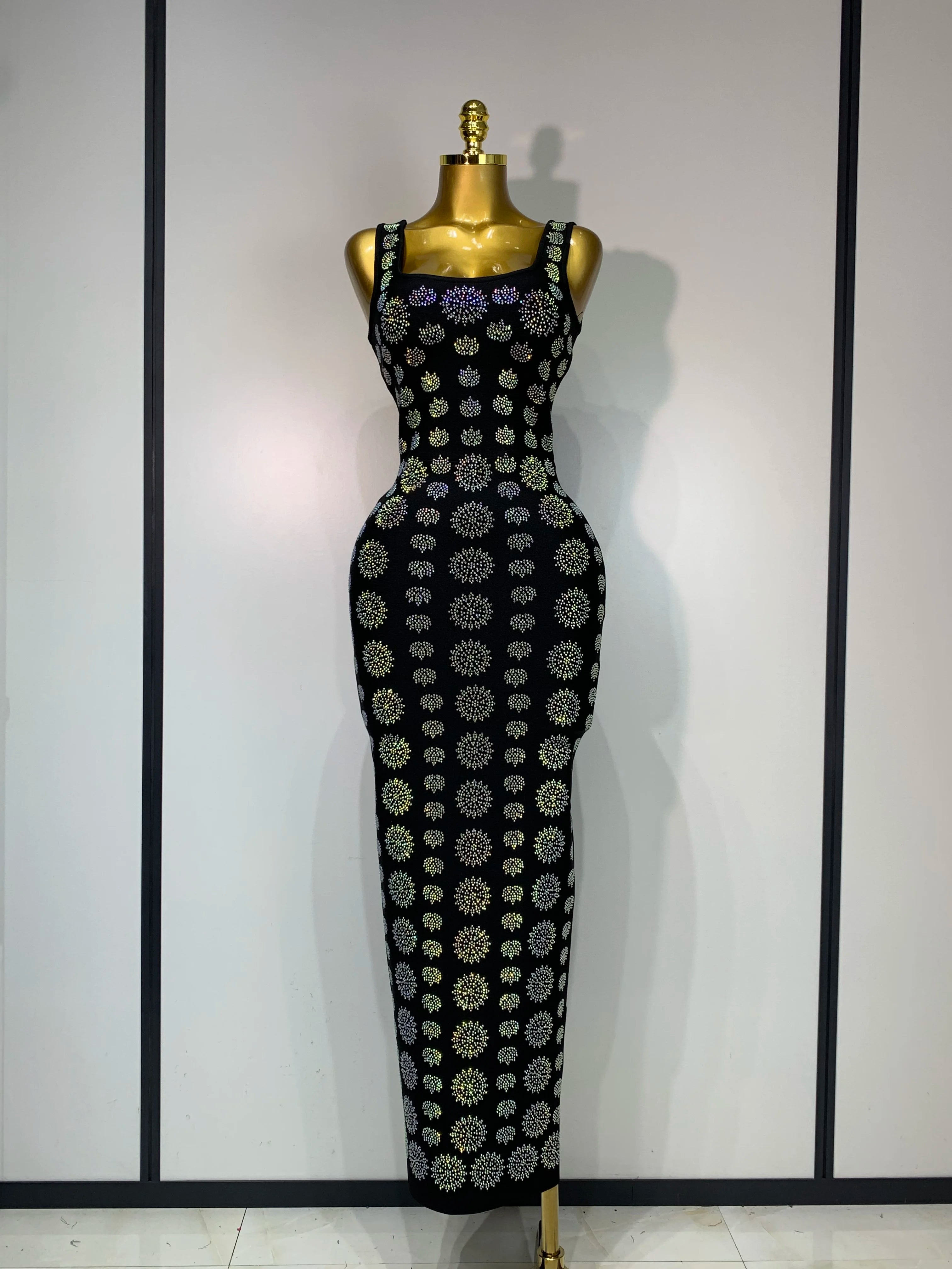 High Qulity Sparkling Diamonds Sleeveless Strech Bandage Dress Elegant Woman Evening Party Wedding Guest Luxury Birthday Dress black