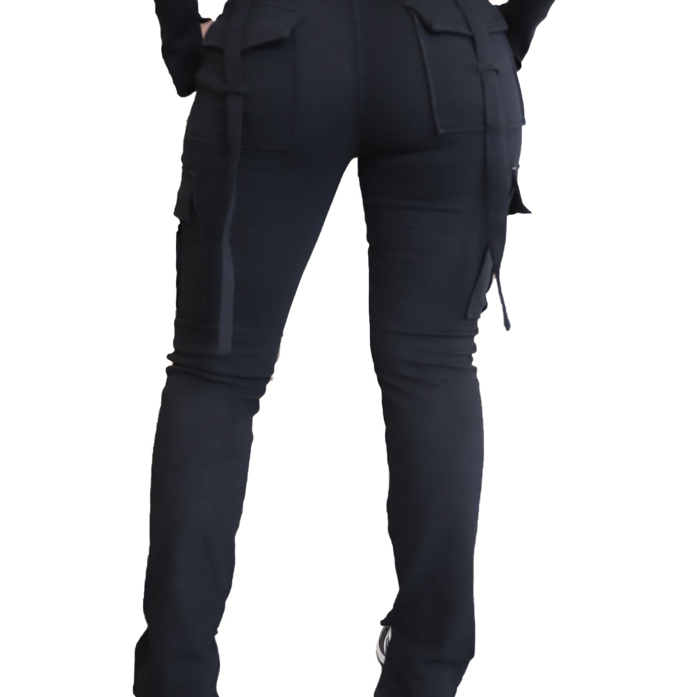 Women Pants for Summer Casual 2024 with Pockets Drawstring High Waist Trousers Fashion Polyerster Split Cargo Pant Adjustable Black