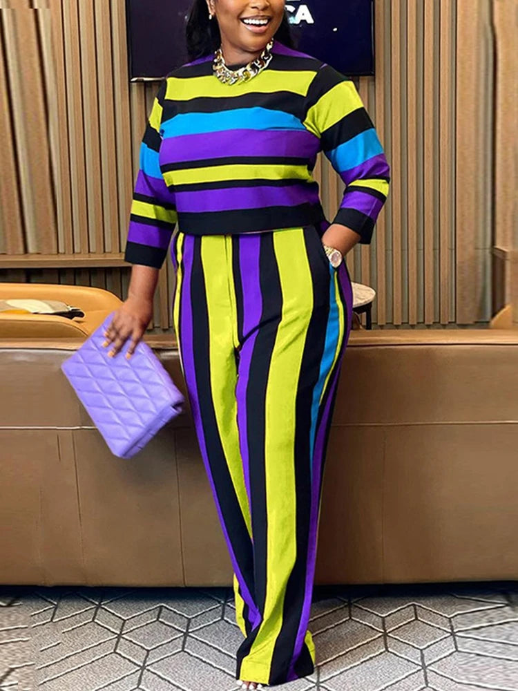 Curvy Woman Clothes Plus Size Autumn 2 Piece Outfit Set Elegant Pants and Blouse Set Ladies Casual Outfits Yellow