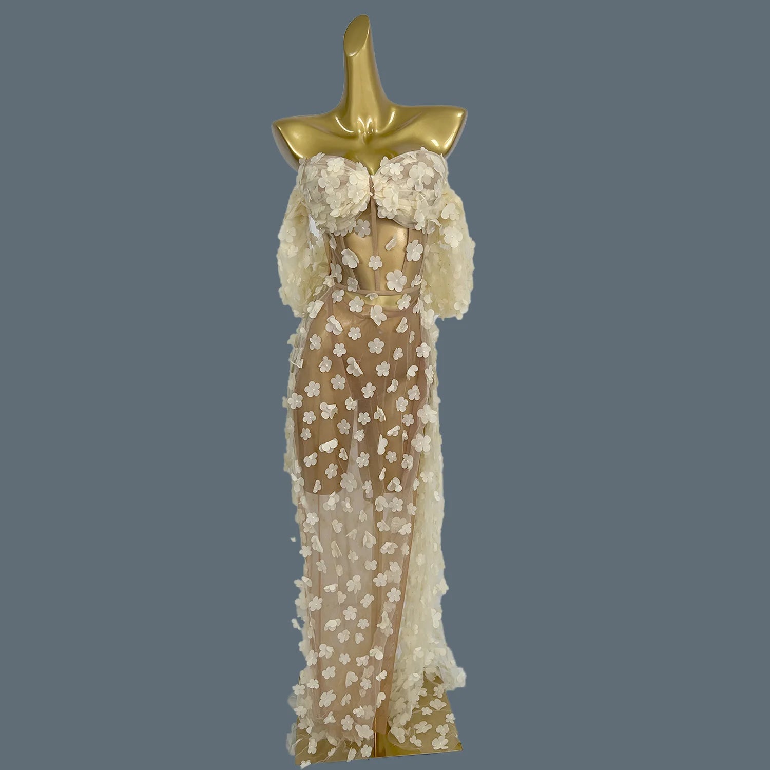 Elegant Fancy Evening Dress Woman See Through Maxi Dress For Young Lday Birthday Graduation Prom Club Night Party Goddess Huahua Yellow One Size