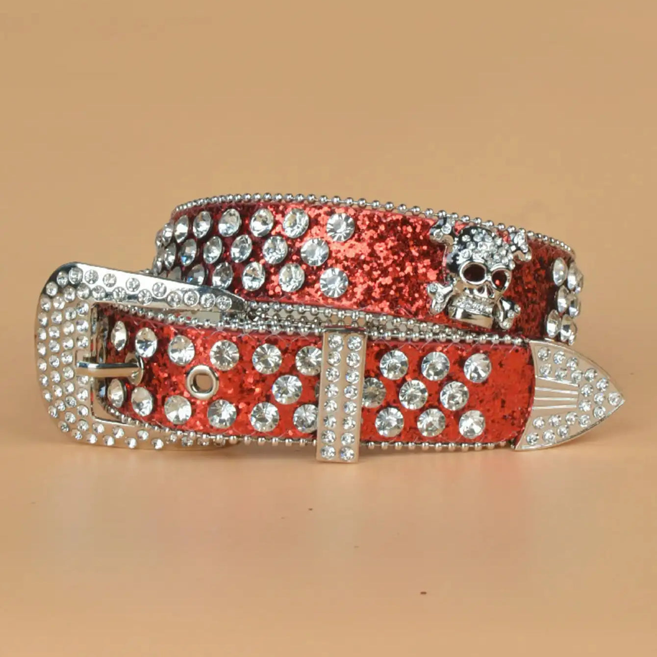 Rhinestone Decor Belt Red 100CM