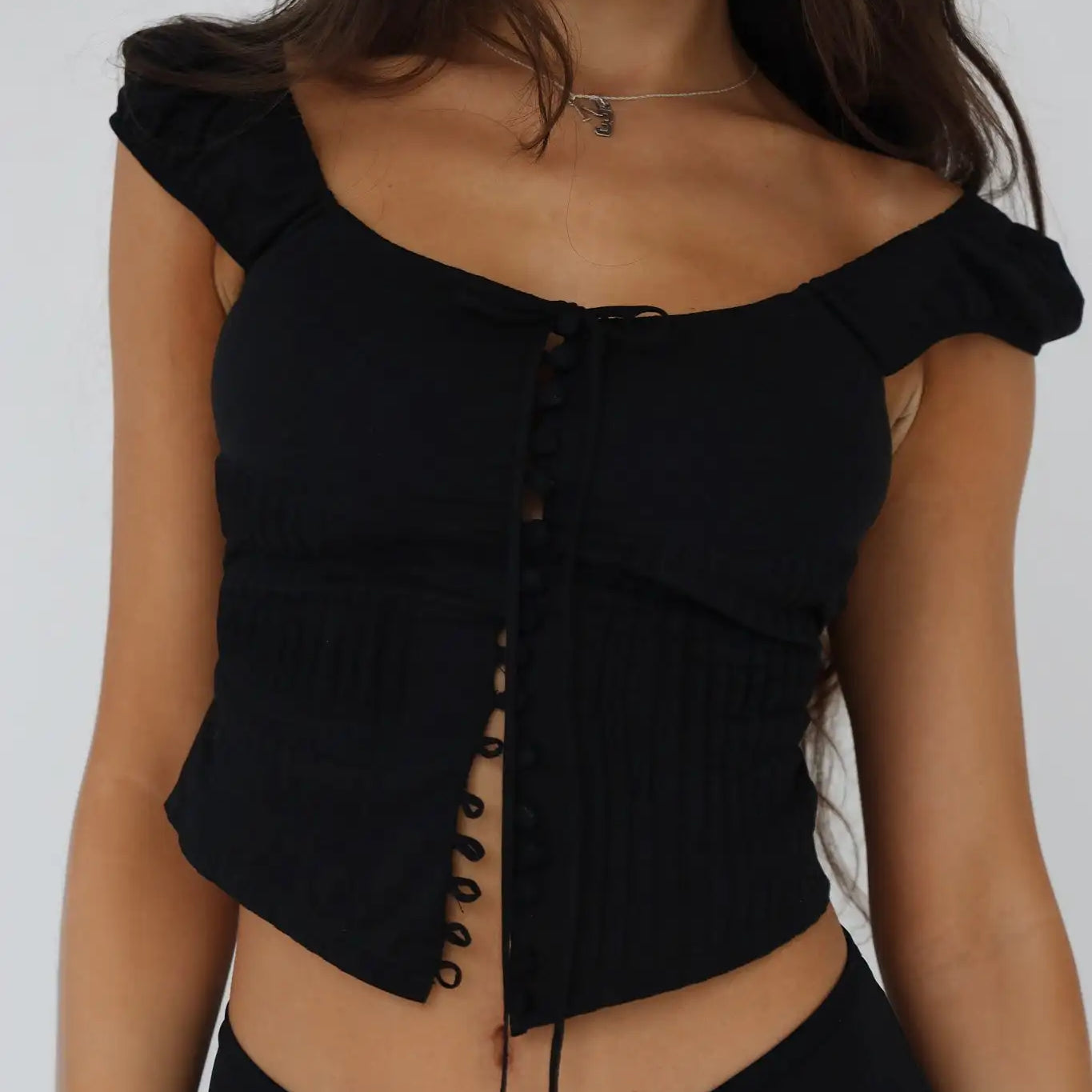 y2k Lace Up Crop Tops Vintage Fairy Grunge Short Sleeve T Shirt Retro Fashion Square Collar Clothes Kawaii Solid Tee Streetwear