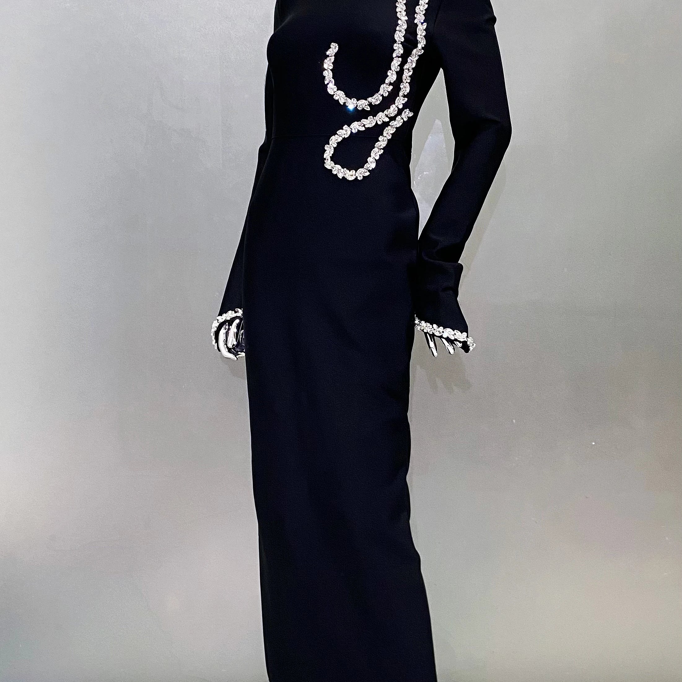 Shining Diamonds Half High Collar Black Long Bandage Dress Elegant Woman Evening Party Dress Cocktail Party Outfit