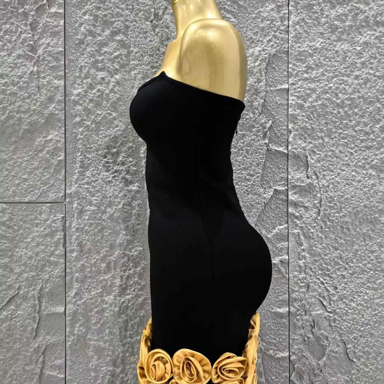 Black Color Golden Florlas Women Sexy Strapless Bodycon Mini Bandage Dress Celebrate Nightclub Party Birthday Vacation Wear
