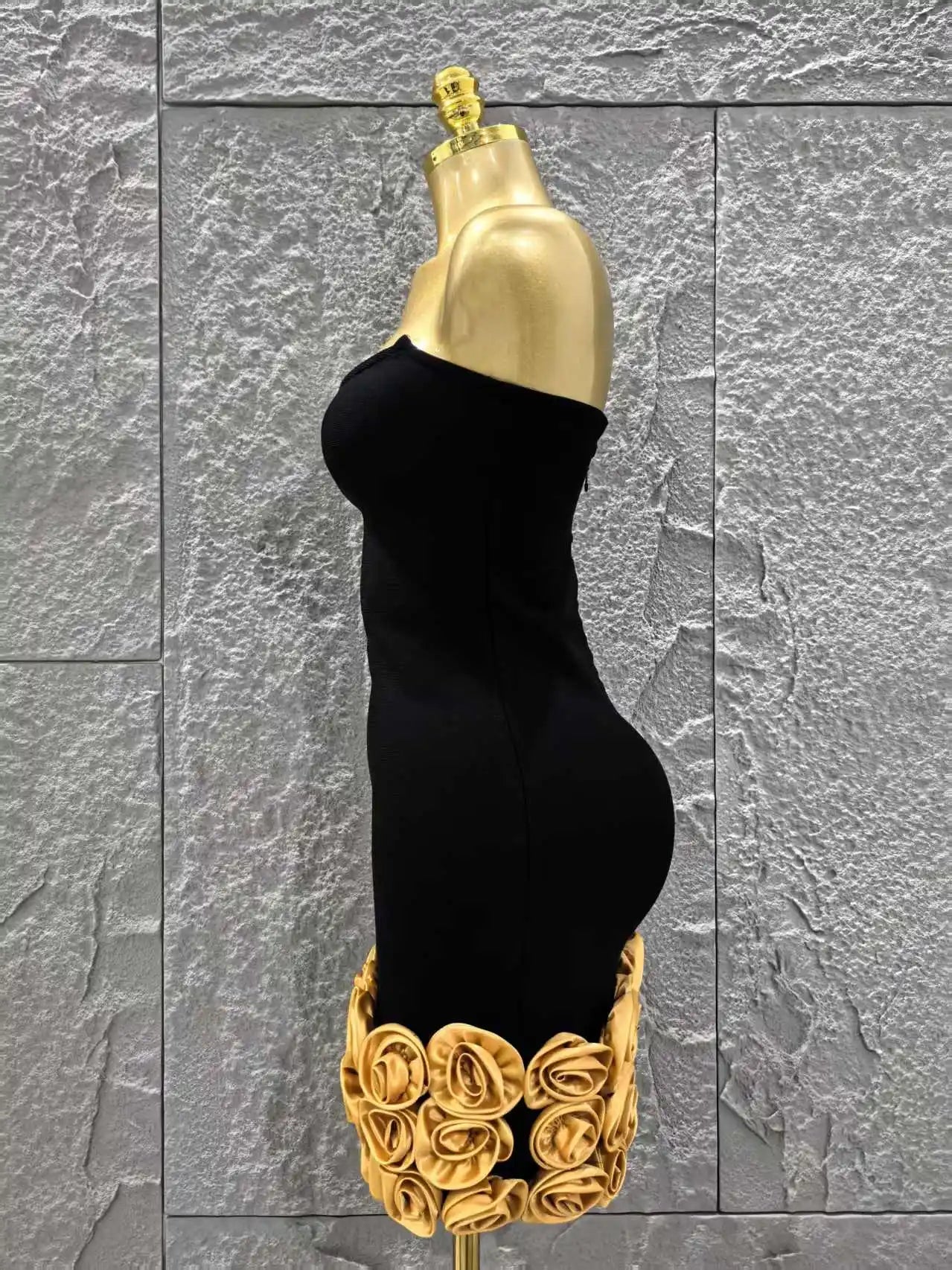 Black Color Golden Florlas Women Sexy Strapless Bodycon Mini Bandage Dress Celebrate Nightclub Party Birthday Vacation Wear