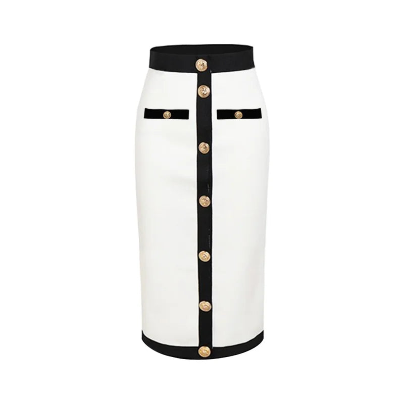 STOCK All Match Style 2 Color Golden Buttons Package Hips Knee Length Bandage Skirt Fashion Office Lady Wear Woman Basics item