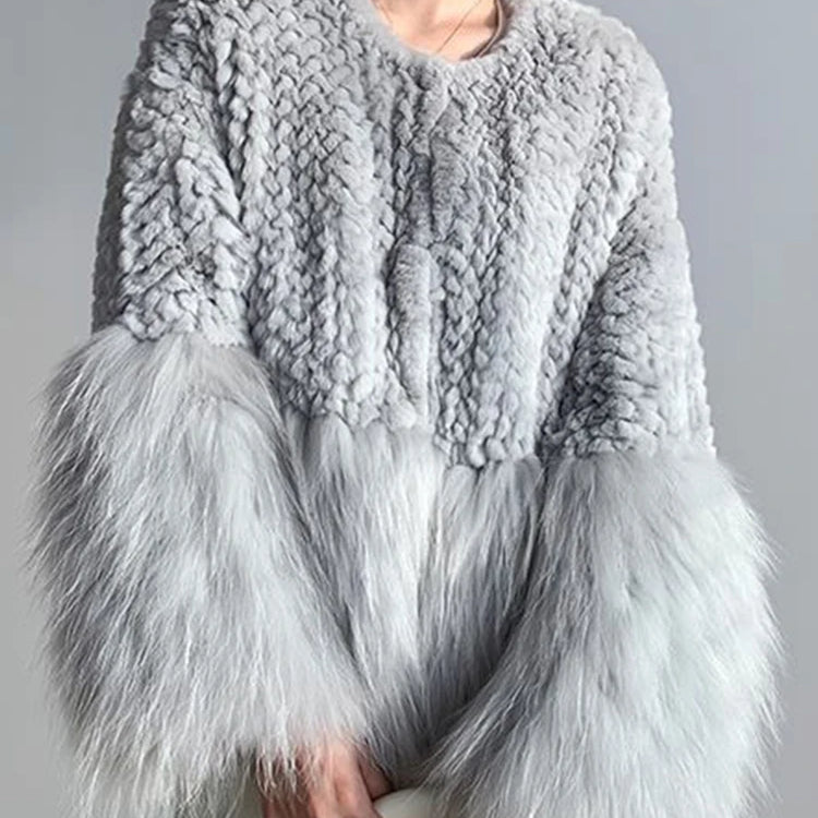 Women Fur Patchwork Imitation Furs Coats Loose Elegant O-neck Solid Cardigan Weave Design Blends Jacket Autumn