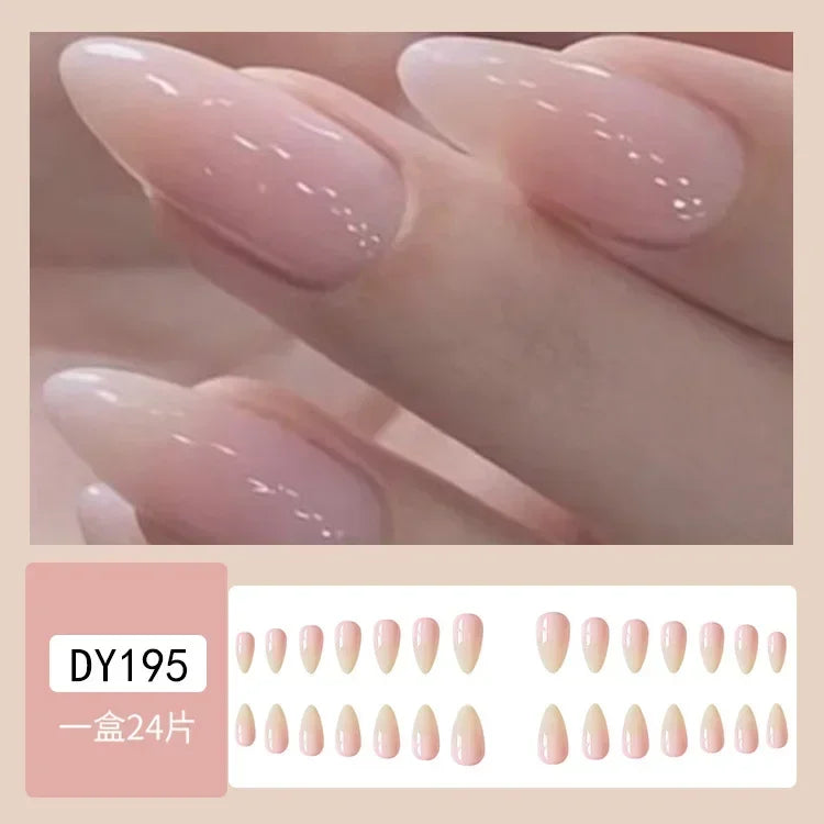 24Pcs Almond False Nails Cute Strawberries with French Design Simple White Wearable Fake Nails Decoration Press on Nail Tips Art 37