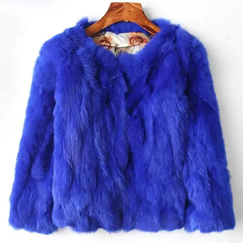 2025 New Women's Real Rabbit Fur Coat High-waist Round Collar Cardigan Long-sleeved Slim Fit Rabbit Jacket Women Fashion Coat