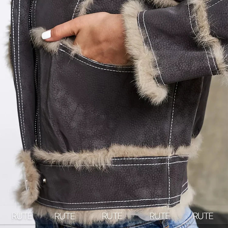 fur coat women winter 2024 Sheepskin Fabric Sheepskin O-Neck Rabbit fur lining Short jacket Fashionable luxury Women's clothing