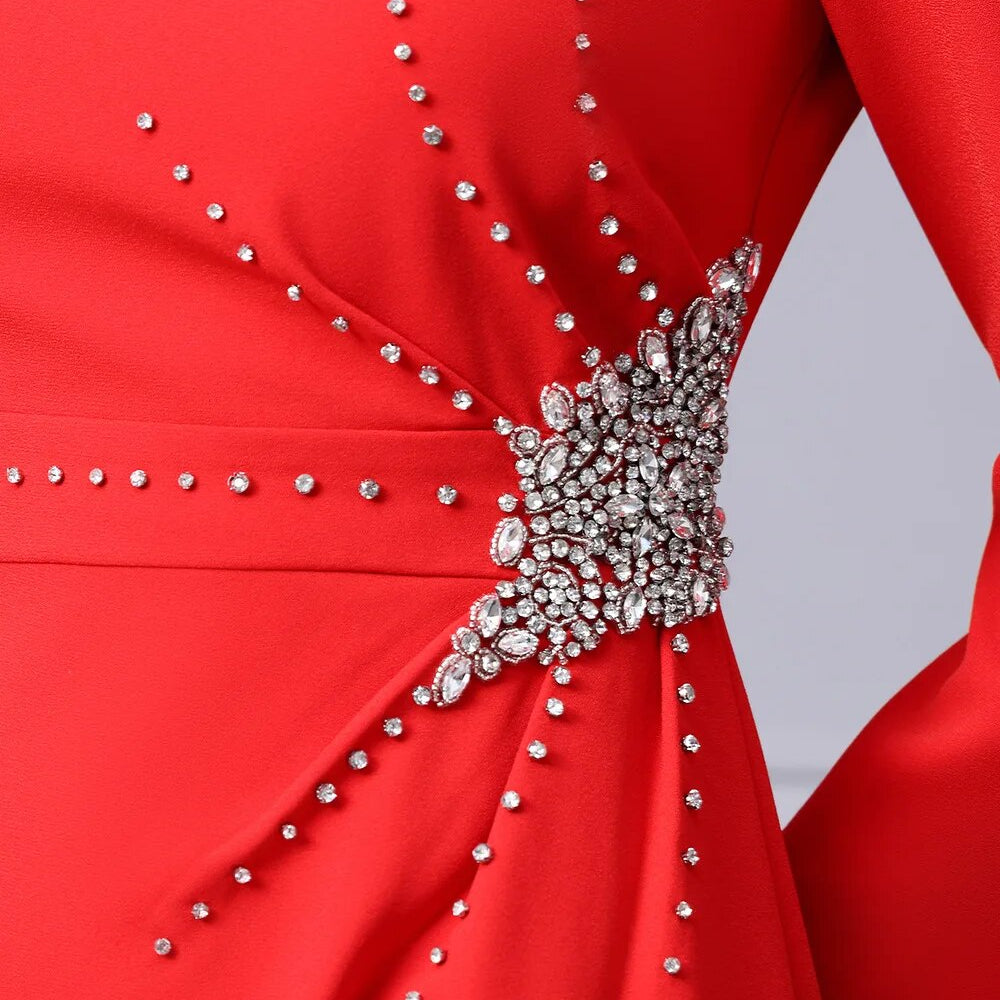 ZJYT Autumn Luxury Diamonds Party Formal Occasion Dresses for Women 2024 Elegant Christmas Red Cocktail Vestidos Fiesta Robe