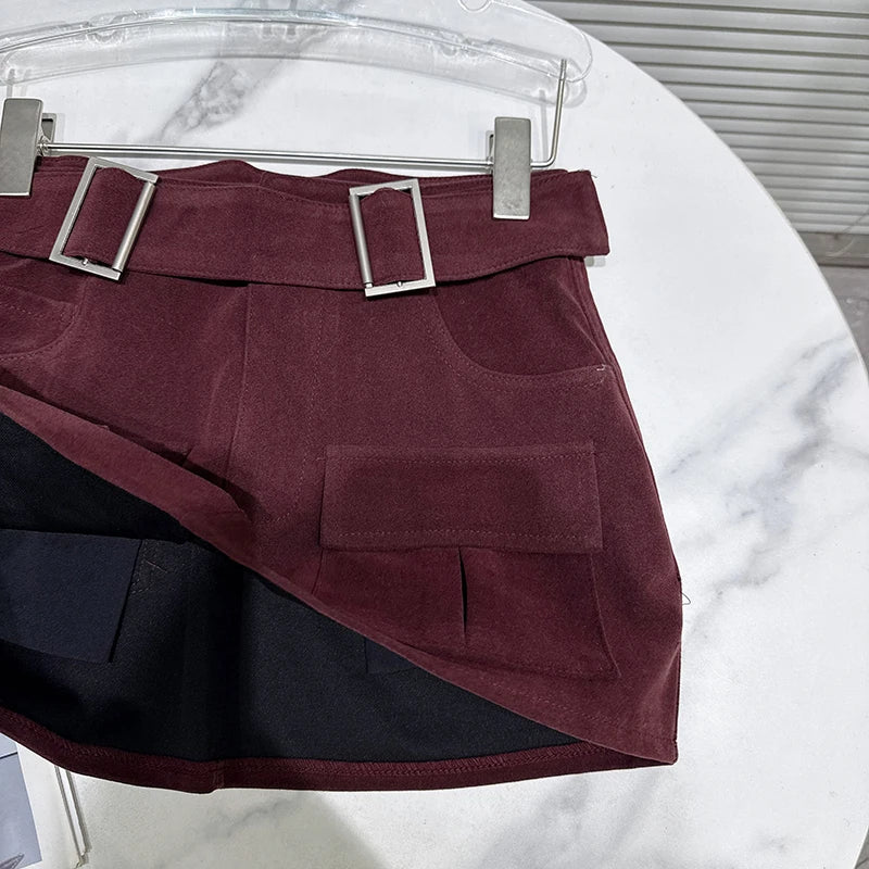 Winter New Fashion Style Metal Belt Pocket Suede Cargo Short A-line Skirt For Women Wrapped Hip A-line Skirts 11A07737