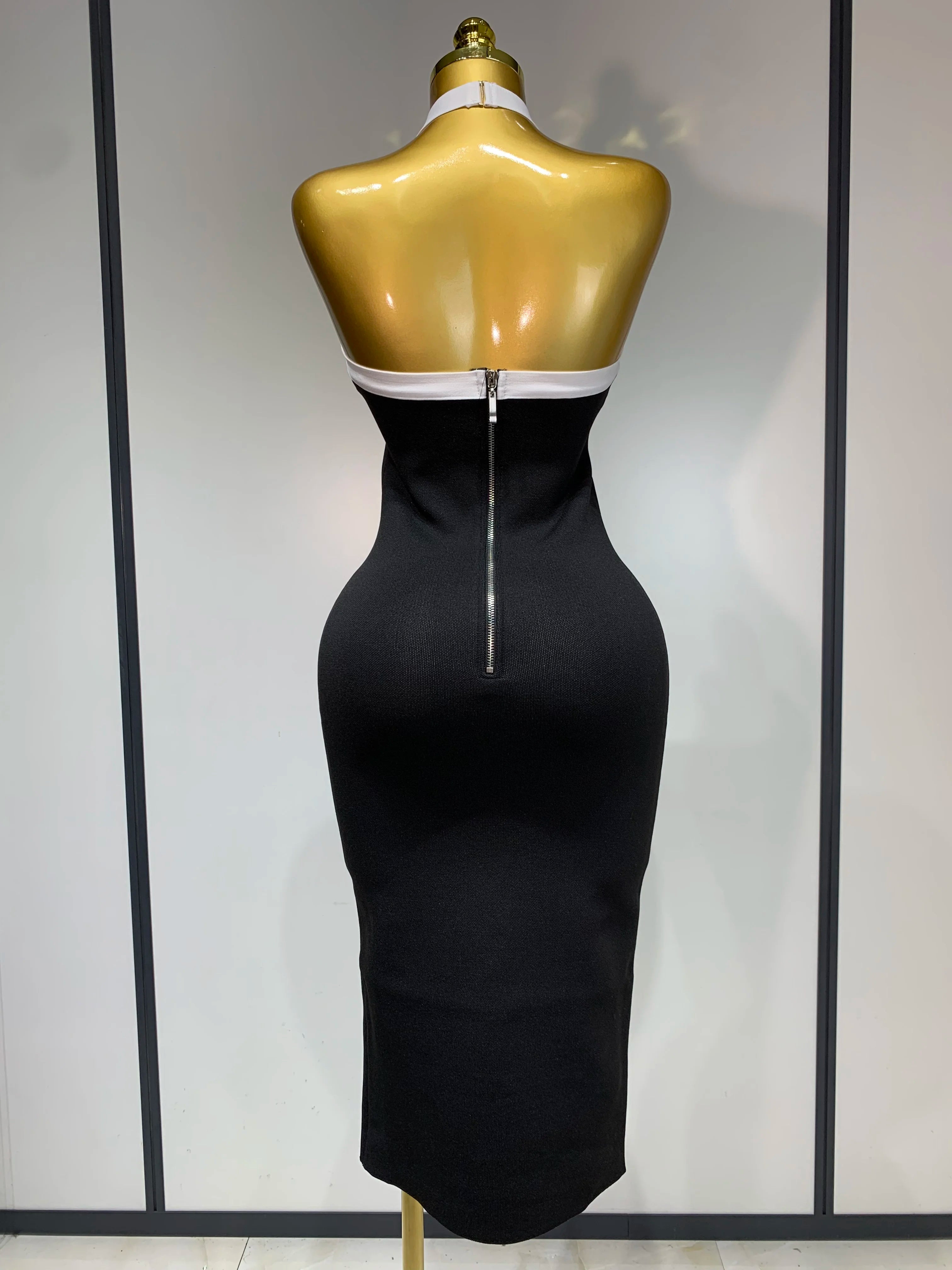 Women Fashion Celebrity Sexy Backless Rose Flower Midi Black Jacquard Bandage Dress 2025 Elegant Evening Club Party Dresses