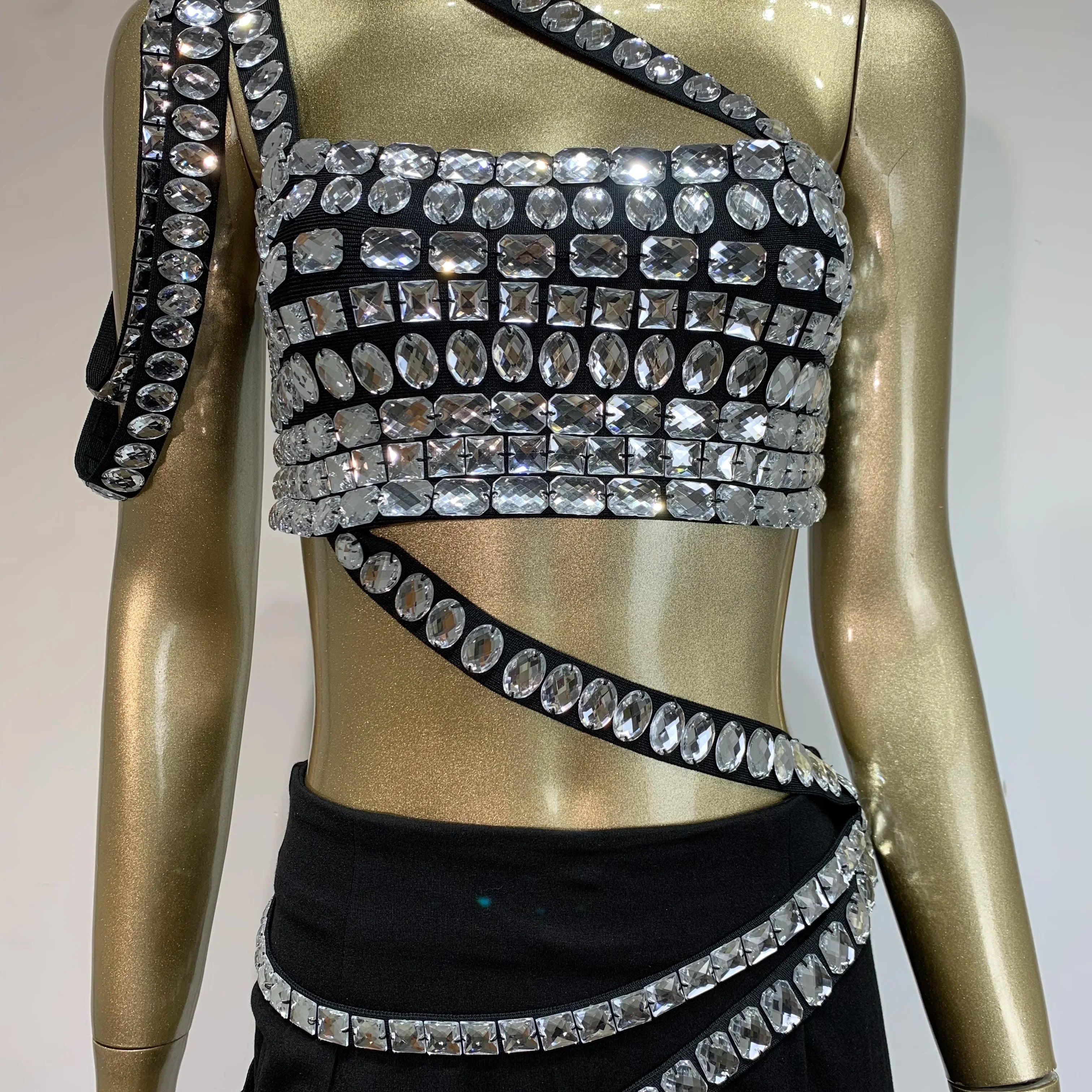 Women Summer Celebrity Sexy Beading Split Maxi Long Black Bandage Skirt Set Knitted Elegant Evening Club Party Clothing