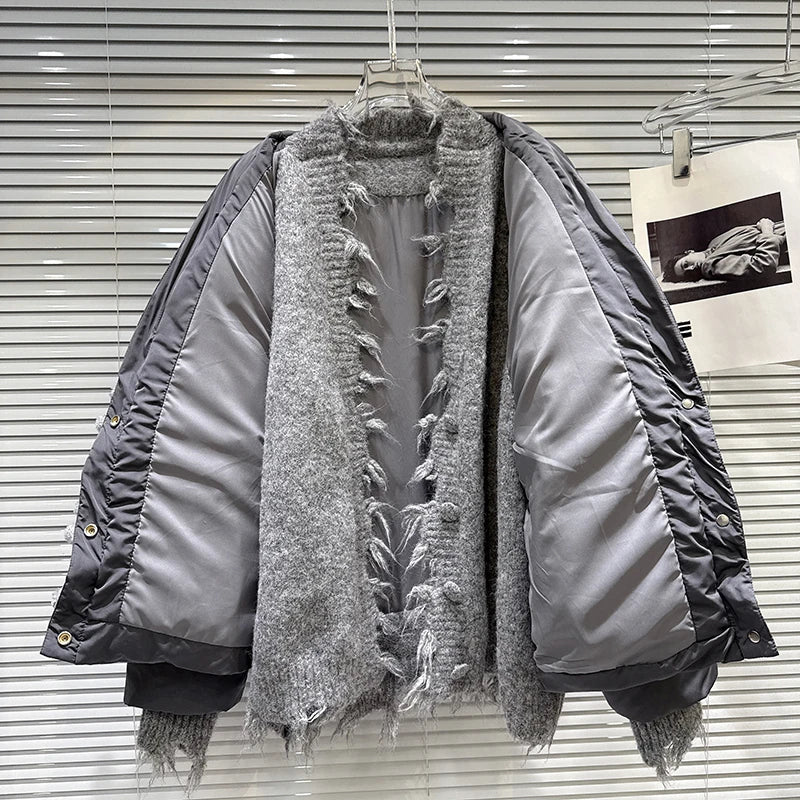 Winter New Sweet Fashion Button Knitted Collar Warm Jacket For Women Loose V-neck Loose Cotton-padded Coat 11A07666