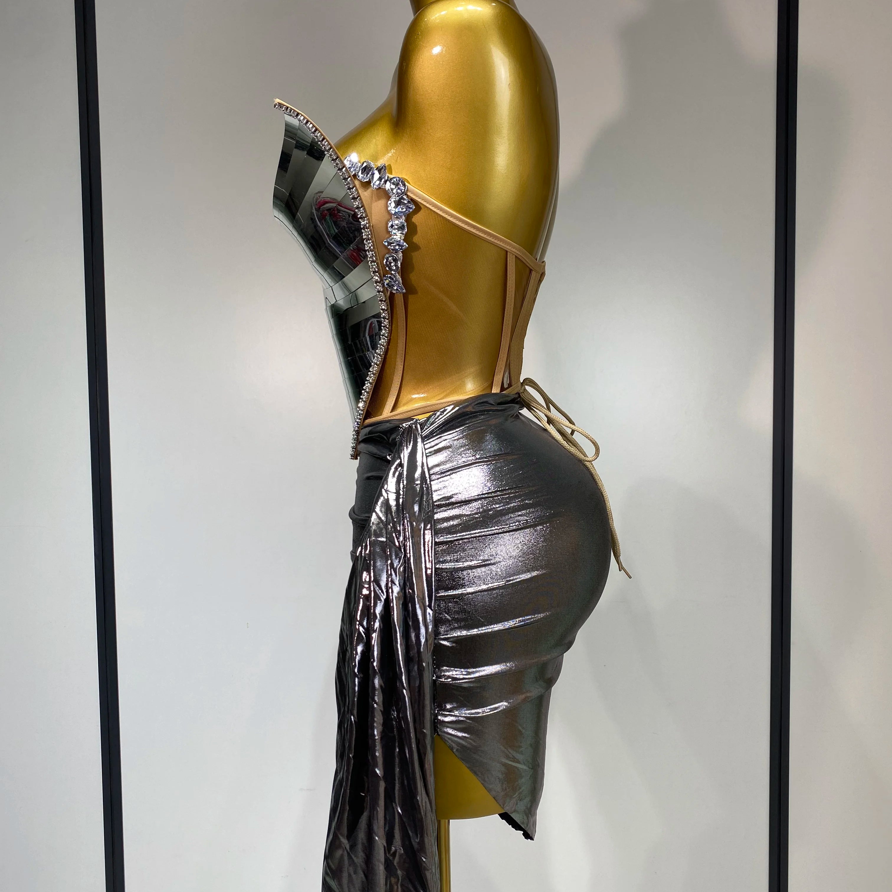 Sparkly Sliver Sequin Sexy Top Two Pieces Set Women Celebrate Party Luxury Birthday NightClub Performance Dancer Stage Outfit