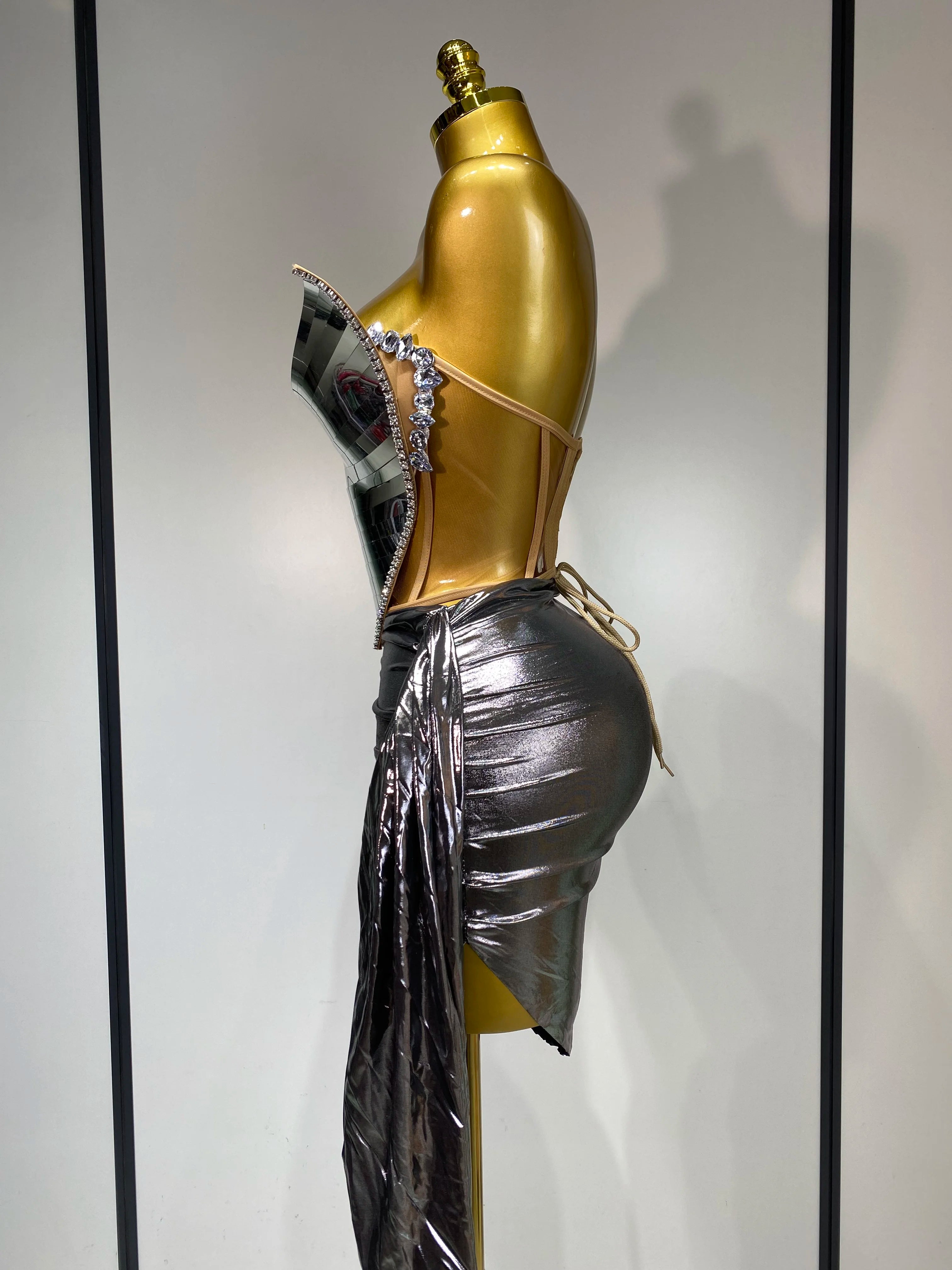 Sparkly Sliver Sequin Sexy Top Two Pieces Set Women Celebrate Party Luxury Birthday NightClub Performance Dancer Stage Outfit