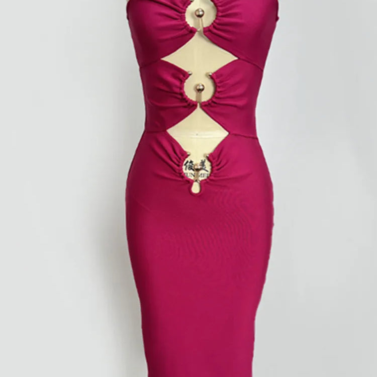Women Summer Sexy Strapless Backless Hot Pink Black Sequined Midi Bandage Dress 2023 Knitted Elegant Evening Club Party Dress