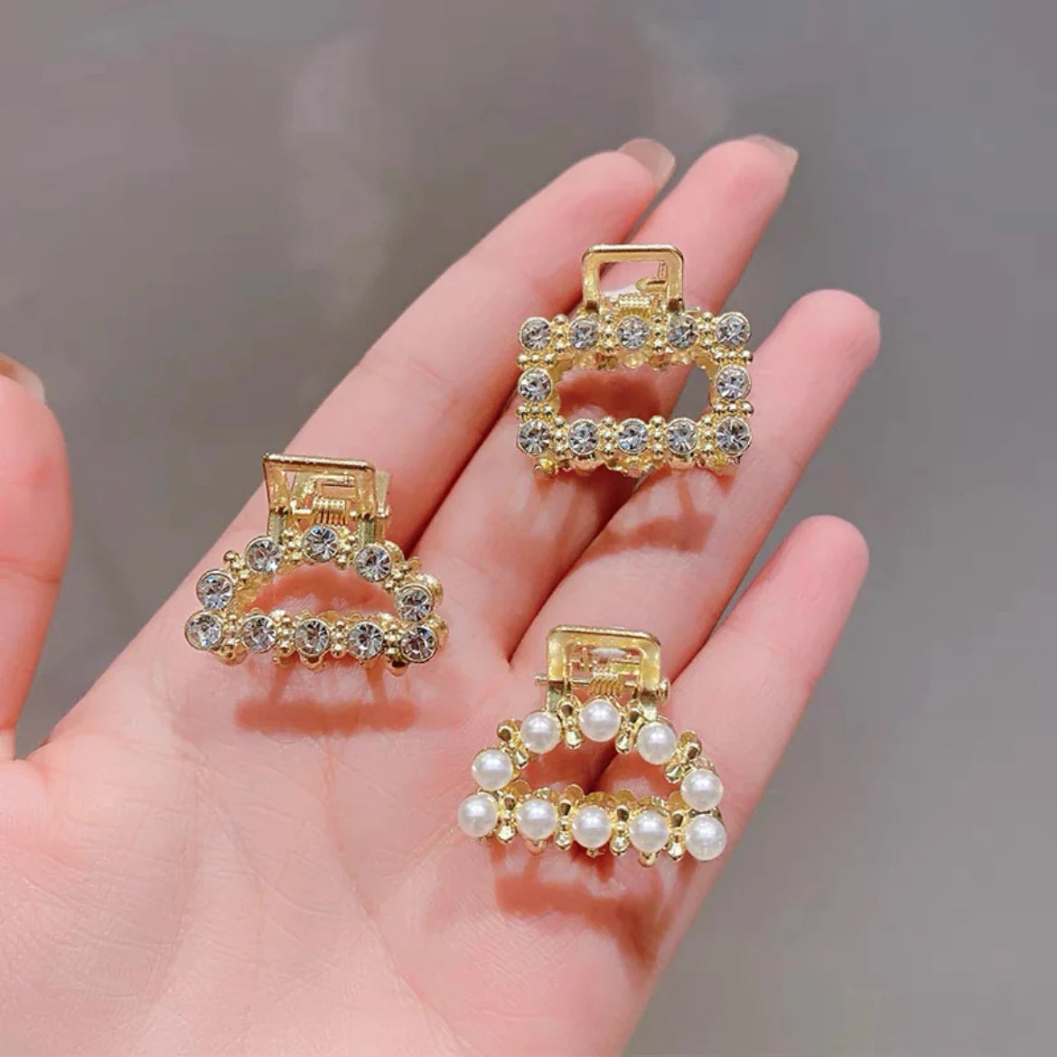 Mini Pearl Hair Claws Clips for Women Elegant Rhinestone Headwear Hairpins Hair Crab Barrettes Hair Accessories for Women 3pcs 1 One Size