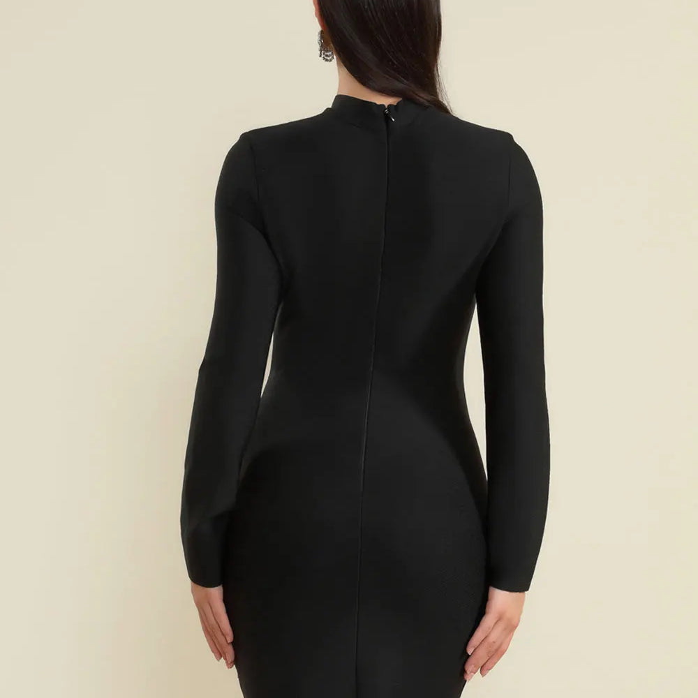 2025 Spring Elegant Women's Bandage Dress Stand Collar Long Sleeve Light Luxury Hot Diamond Bodycon Dress Club Party Vestidos