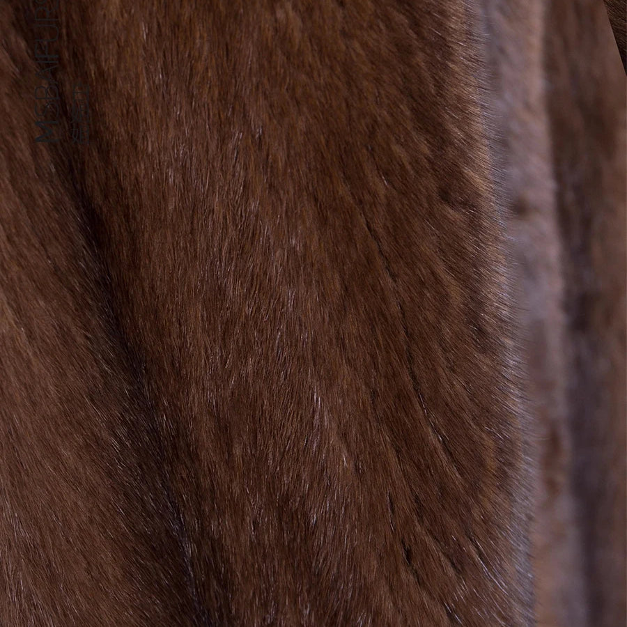 Lautaro Winter Long Luxury Elegant Stylish Thick Warm Fluffy Soft Brown Faux Mink Fur Coat Women Puff Sleeve Stand Collar 2025