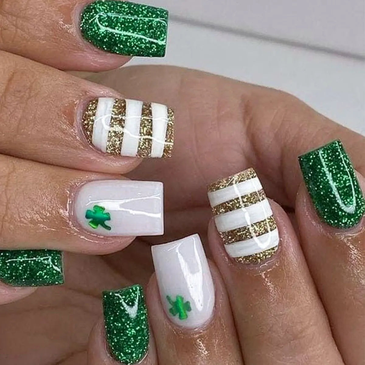 24pcs/set short medium long fake nails Spring flowers flora for St. Patrick's Day faux ongles press on acrylic false nail art 1757