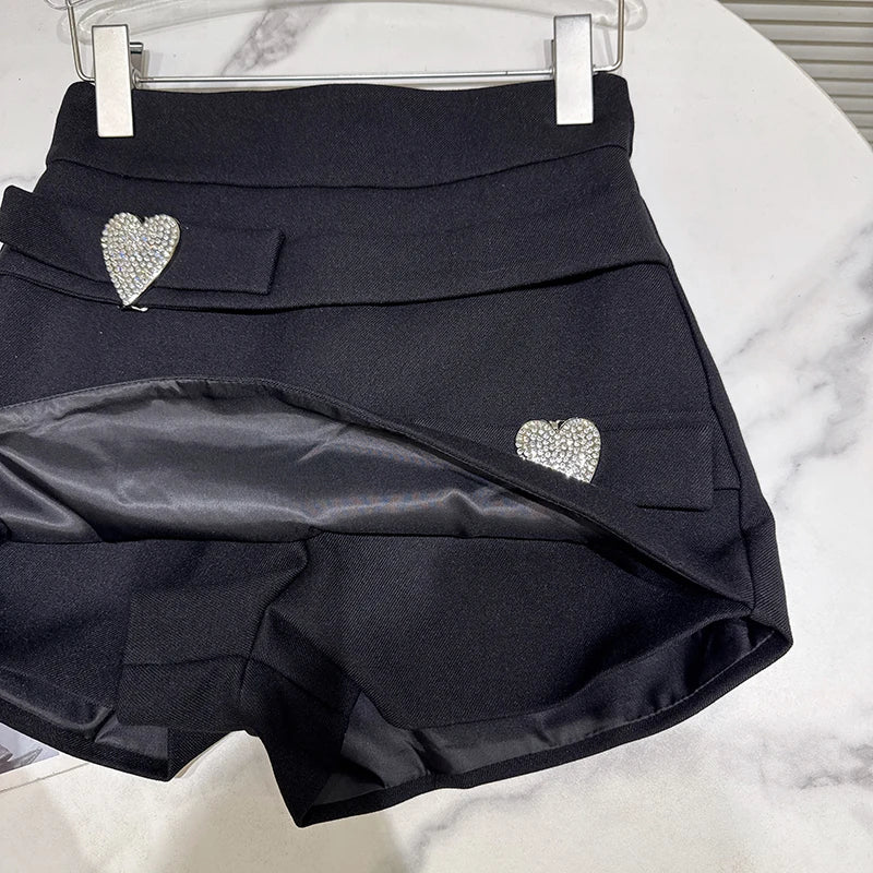 Winter New Niche Design Heart-shaped Rhinestone Buckle Thickened High-waisted Shorts For Women Female Trendy 11A07474
