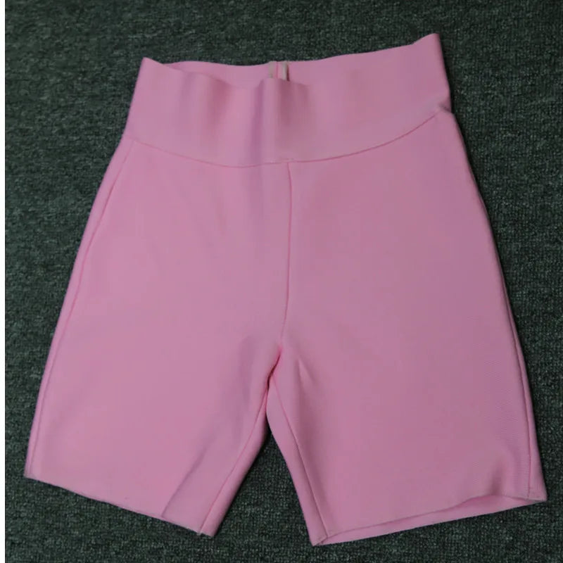 9 Colors Bandage Shorts Purple Pink Bandage Short Pants High Waist Top Quality Rayon Bandage Casual Sports Shorts