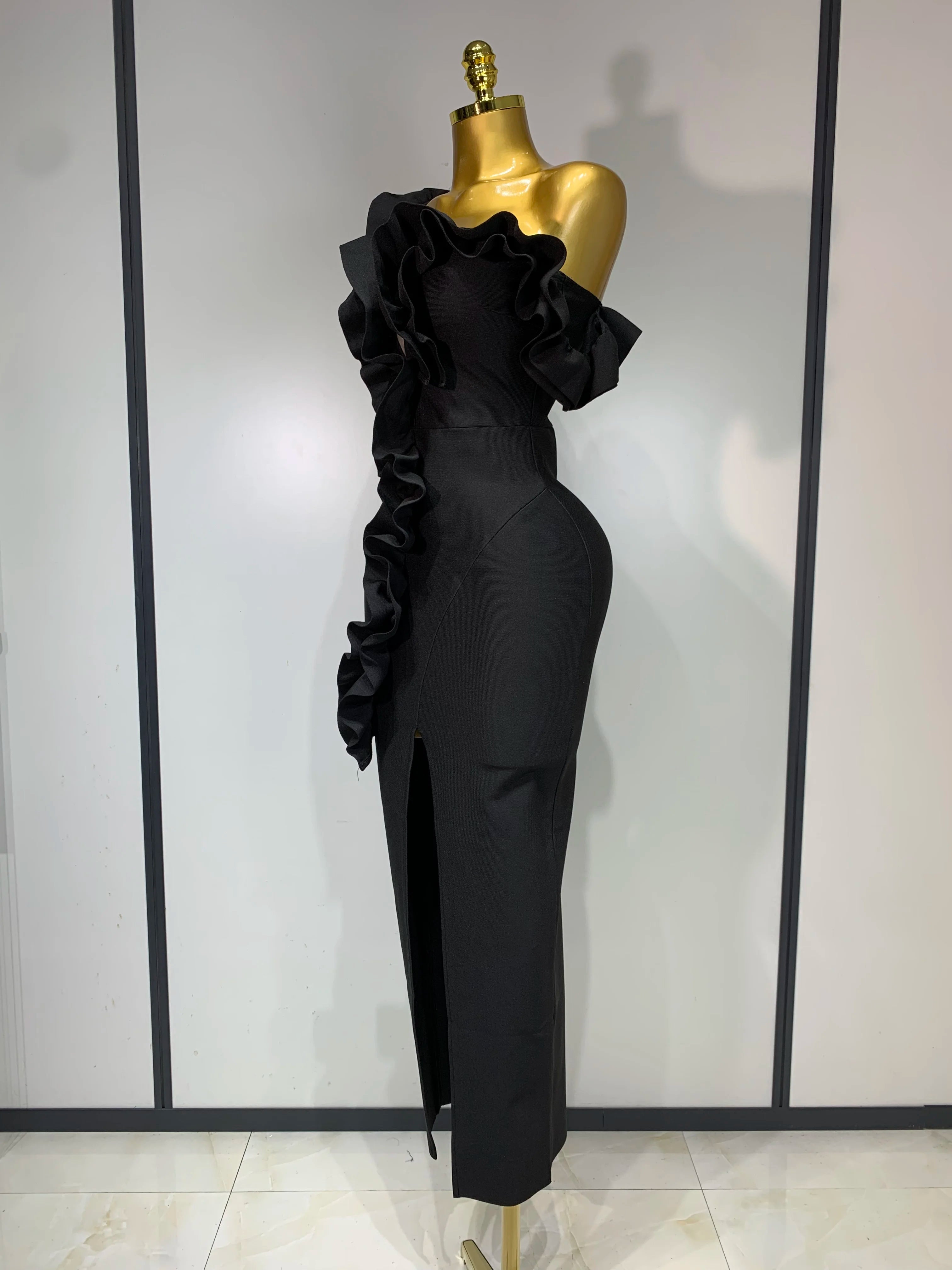 Women Sexy Backless Ruffles Bodycon Split Bandage Dress 2025 Celebrity Elegant Evening Party Luxury Birthday Dresses