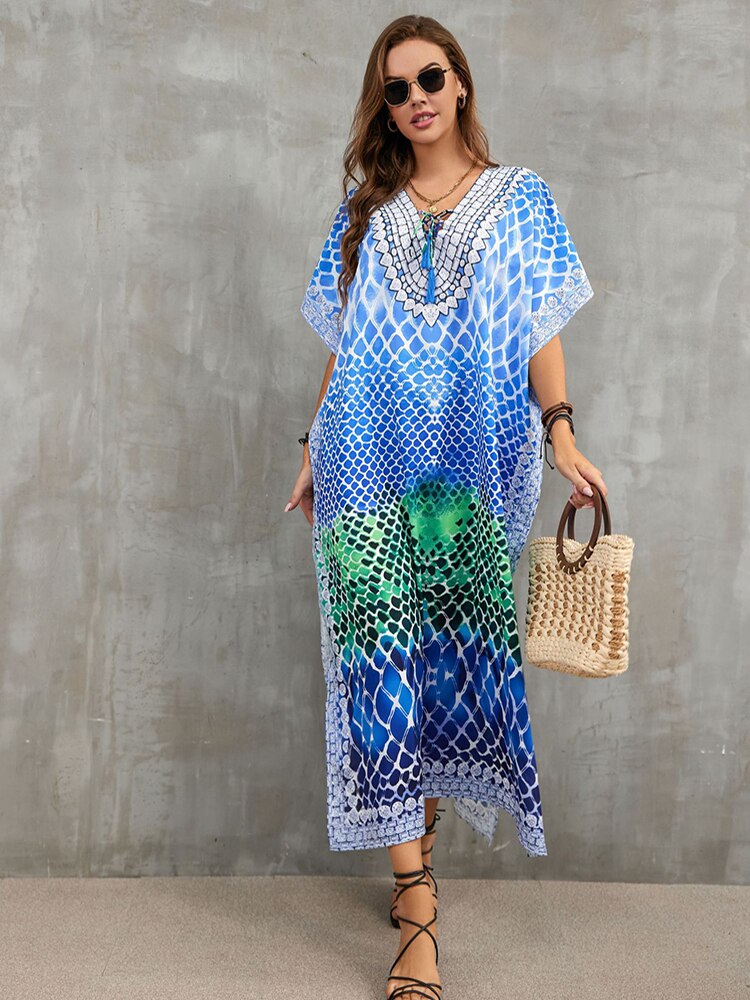 Plus Size Beach Cover Up Robe Plage Pareo Long Dress Summer Beachwear Swimsuit Cover Up Tunic For Beach Kaftan Dress Color 10 One Size