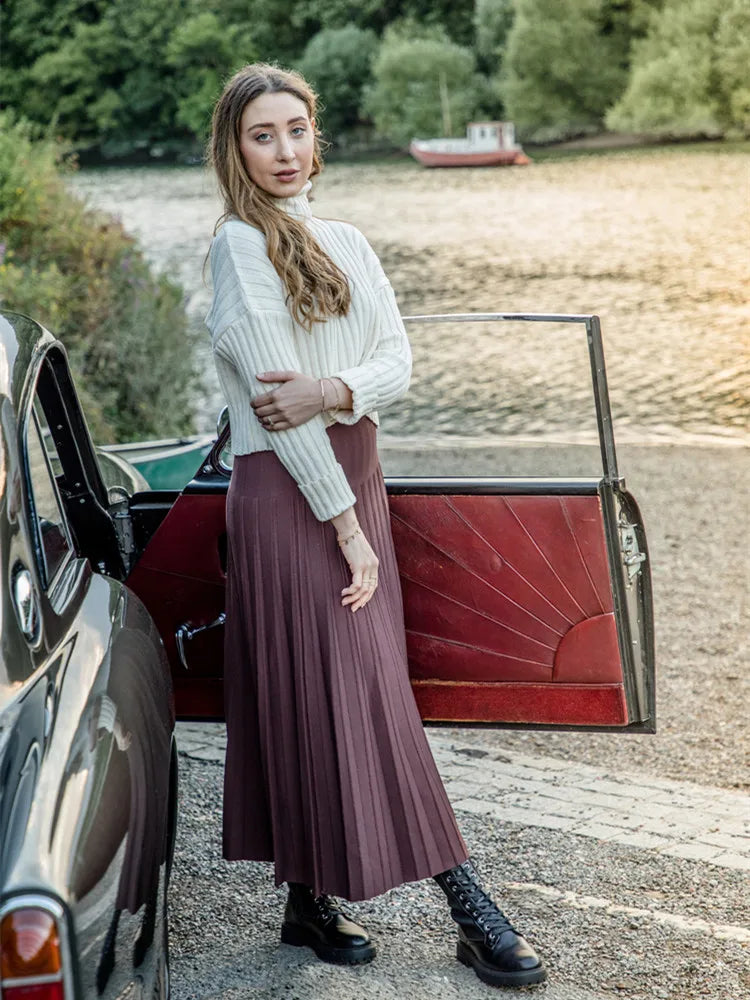 Women Maxi Skirts Female Knitted Long Dress Solid Color Knitting Skirt XS-3XL Plus Size Woman Autumn Winter Skirts