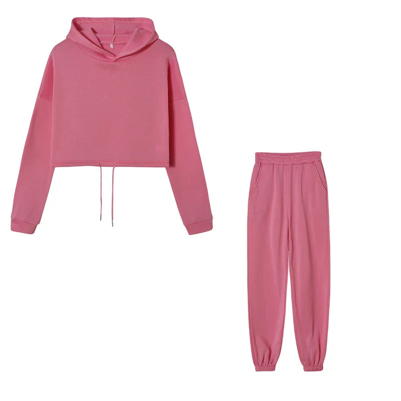 Fashion Trend Women's Wear, Long-sleeved Sports Casual Suit Waist Two-piece Set Pink