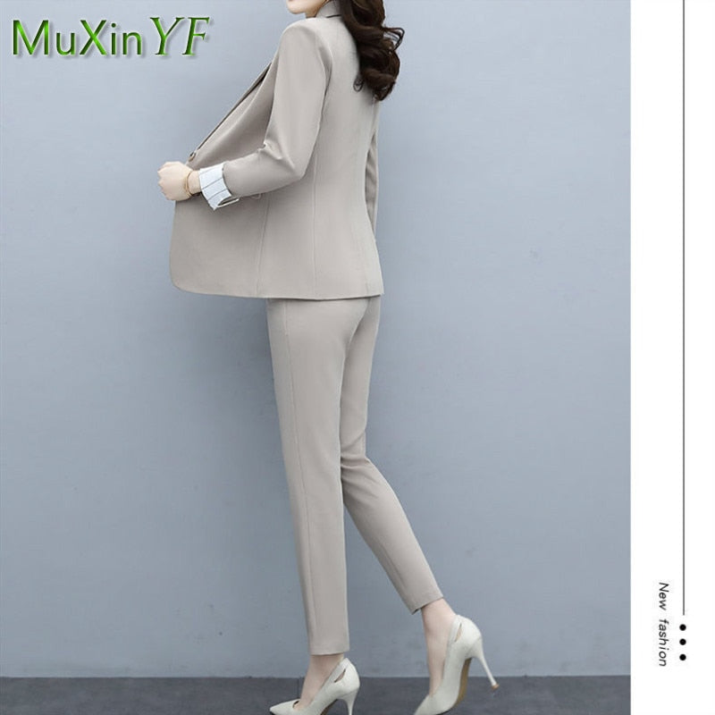 Women's Professional Wear Spring Fall New Suit Jacket Vest Pants Three-piece Korean Fashion Blazers Trousers Suspender Set